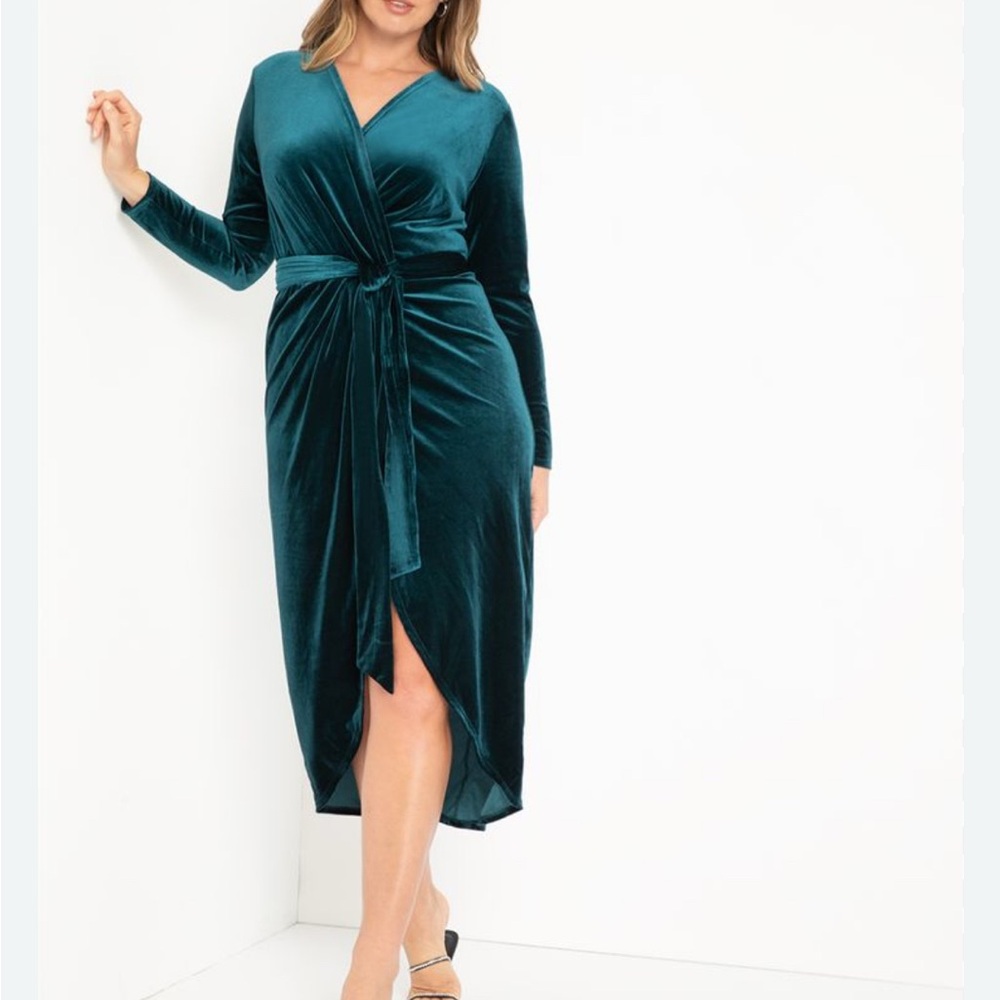 Plus 22 Hi-Low Velvet Wrap Dress
